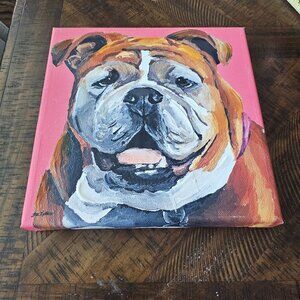 Canvas Art Print Glicee Paint English Bulldog Dog Flower Crown SIGNED Lee Keller